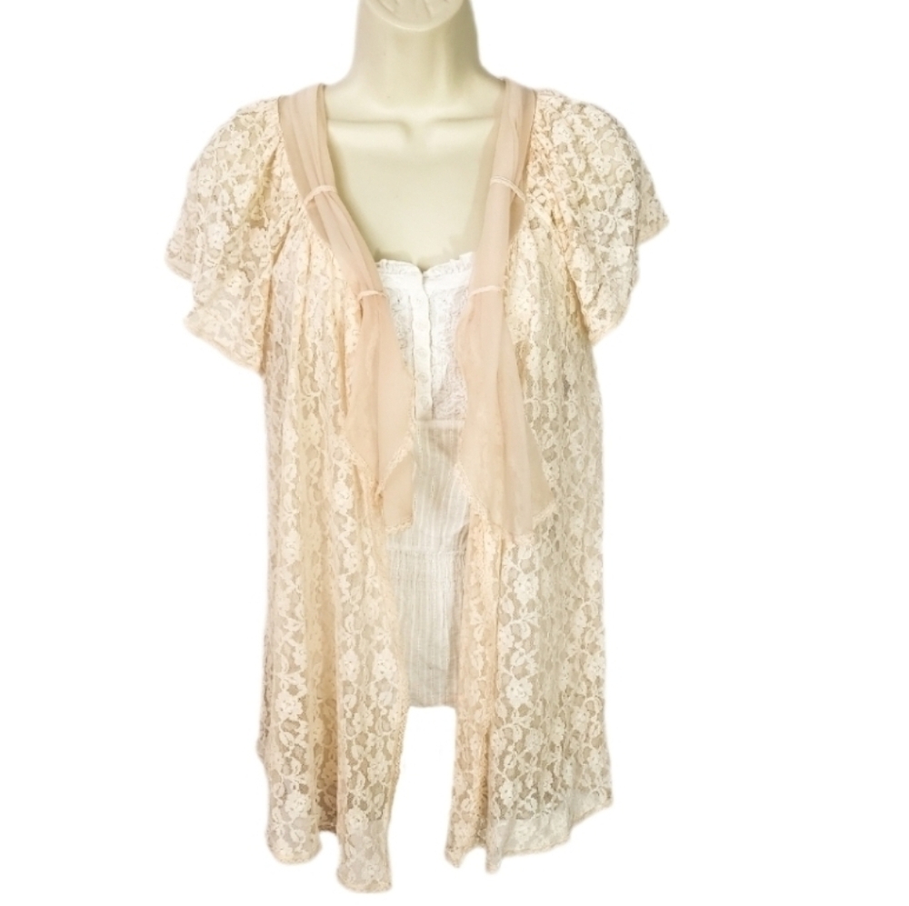 Lucia Jacket Lingerie Vintage Delicate Floral Lace Pink Size M